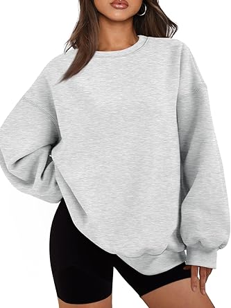 Women Crewneck Fleece Long Sleeve Grey